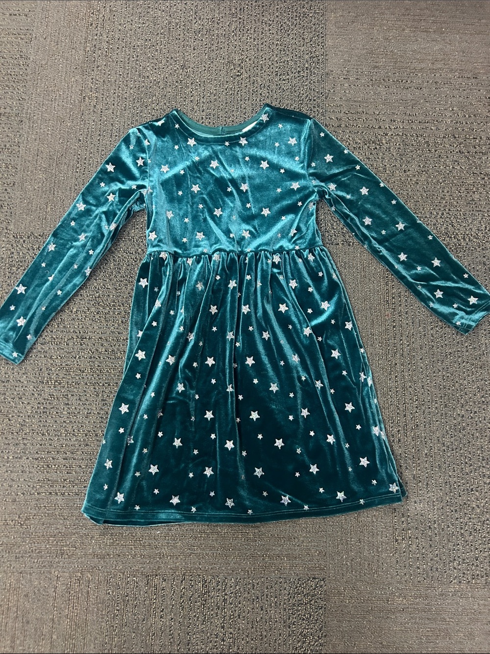 Falls Creek Dark Teal Velvet Star Print Long-Sleeve Dress